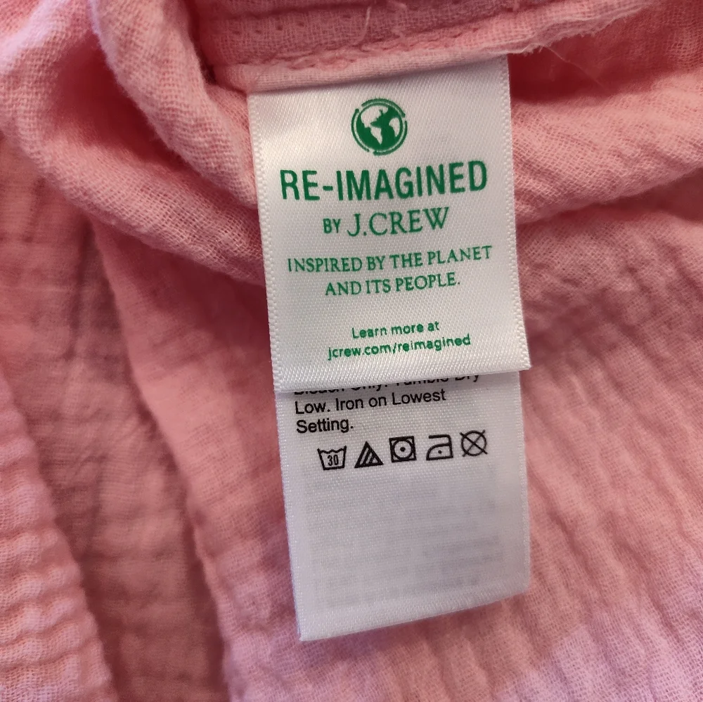 J Crew Reimagined Pink Cotton Gauze Long Sleeve Shirt Blouse Coastal Grandma - Picture 5 of 6